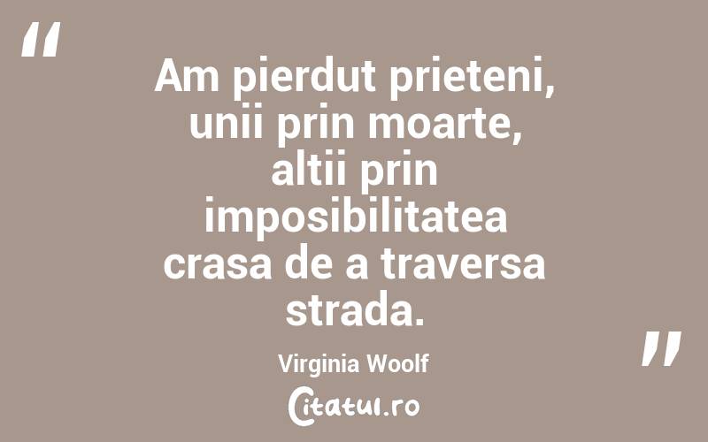 Am pierdut prieteni, unii prin moarte, altii prin imposibilitatea crasa de a traversa strada. Virginia Woolf