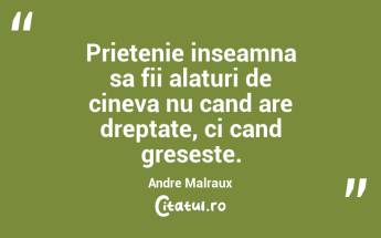 Prietenie inseamna sa fii alaturi de cineva nu cand are dreptate, ci cand greseste. Andre Malraux...