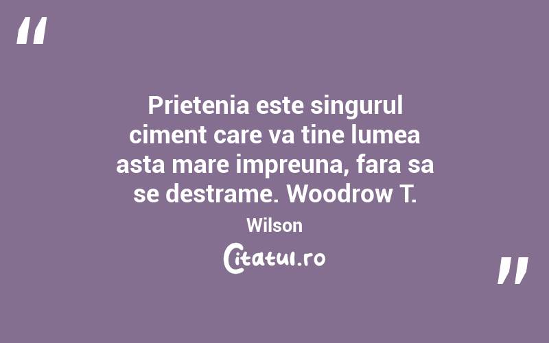 Prietenia este singurul ciment care va tine lumea asta mare impreuna, fara sa se destrame. Woodrow T. Wilson