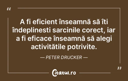 A fi eficient înseamnă să îți înde...