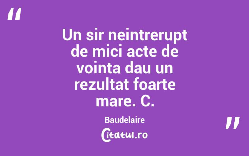 Un sir neintrerupt de mici acte de vointa dau un rezultat foarte mare. C. Baudelaire
