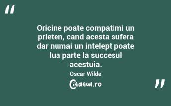 Oricine poate compatimi un prieten, cand acesta sufera dar numai un intelept poate lua parte la succesul acestuia. Oscar Wilde...