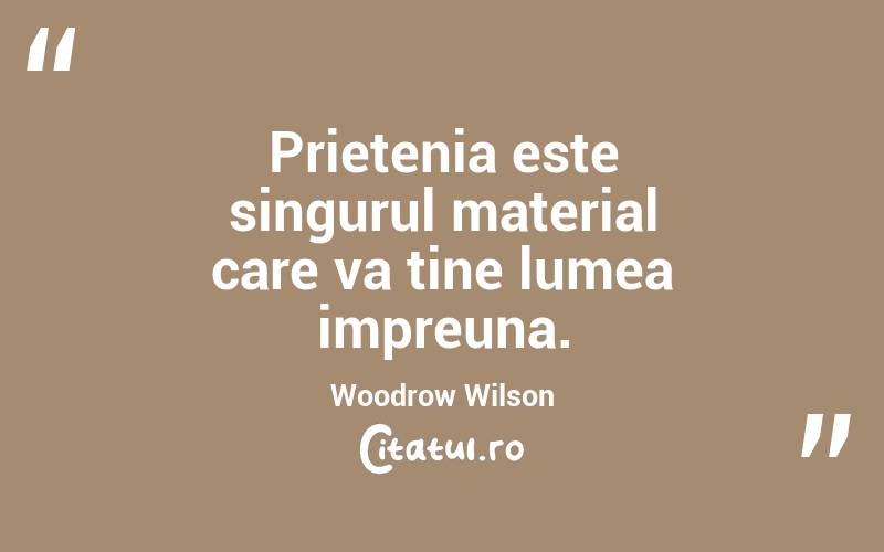 Prietenia este singurul material care va tine lumea impreuna. Woodrow Wilson