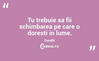 Tu trebuie sa fii schimbarea pe care o doresti in lume. Gandhi...