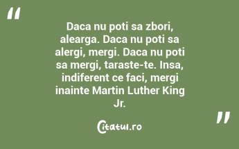 Daca nu poti sa zbori, alearga. Daca nu poti sa alergi, mergi. Daca nu poti sa mergi, taraste-te. Insa, indiferent ce faci, mergi inainte Martin Luther King Jr....