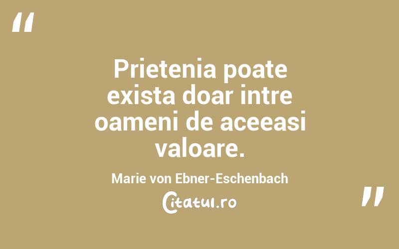 Prietenia poate exista doar intre oameni de aceeasi valoare. Marie von Ebner-Eschenbach
