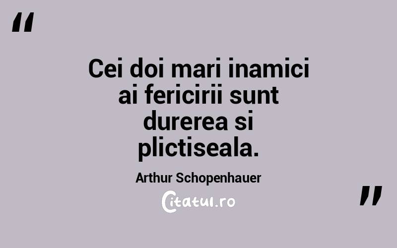 Cei doi mari inamici ai fericirii sunt durerea si plictiseala. Arthur Schopenhauer