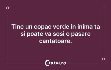 Tine un copac verde in inima ta si poate...