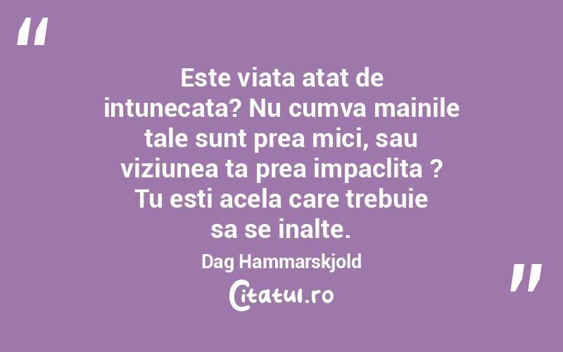 Este viata atat de intunecata? Nu cumva mainile tale sunt prea mici, sau viziunea ta prea impaclita ? Tu esti acela care trebuie sa se inalte. Dag Hammarskjold