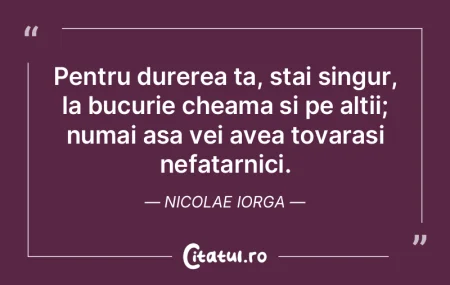 Pentru durerea ta, stai singur, la bucur...