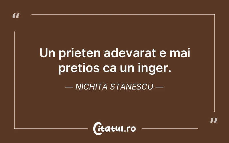 Un prieten adevarat e mai pretios ca un inger. Nichita Stanescu