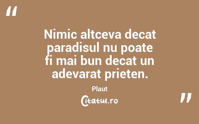 Nimic altceva decat paradisul nu poate fi mai bun decat un adevarat prieten. Plaut
