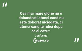 Cea mai mare glorie nu o dobandesti atunci cand nu este doborat niciodata, ci atunci cand te ridici dupa ce ai cazut. Confucius...