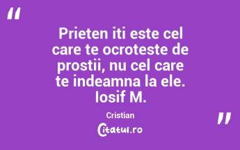 Prieten iti este cel care te ocroteste de prostii, nu cel care te indeamna la ele. Iosif M. Cristian...
