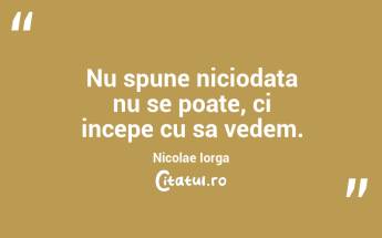 Nu spune niciodata nu se poate, ci incepe cu sa vedem. Nicolae Iorga...