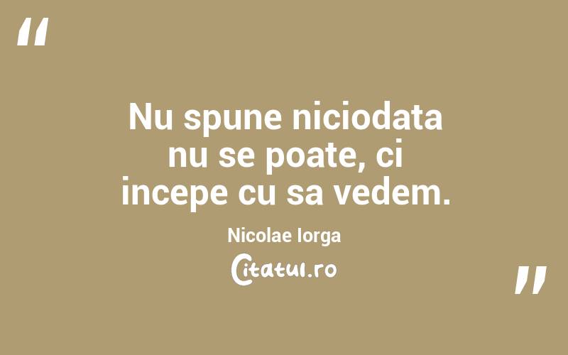 Nu spune niciodata nu se poate, ci incepe cu sa vedem. Nicolae Iorga

