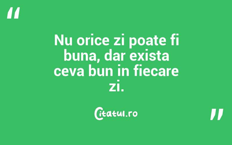 Nu orice zi poate fi buna, dar exista ceva bun in fiecare zi. 
