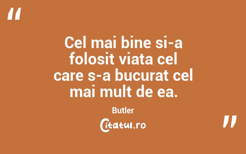 Cel mai bine si-a folosit viata cel care s-a bucurat cel mai mult de ea. Butler