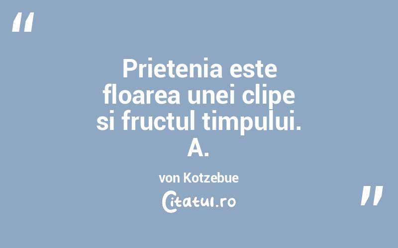 Prietenia este floarea unei clipe si fructul timpului. A. von Kotzebue