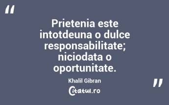 Prietenia este intotdeuna o dulce responsabilitate; niciodata o oportunitate. Khalil Gibran...