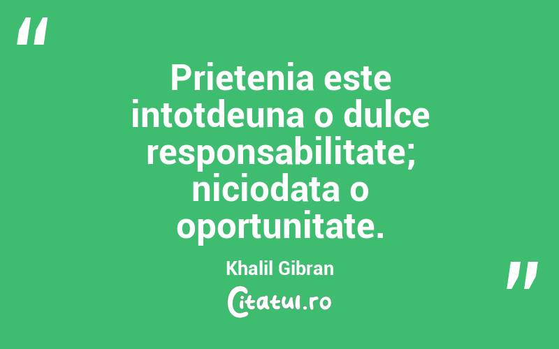 Prietenia este intotdeuna o dulce responsabilitate; niciodata o oportunitate. Khalil Gibran