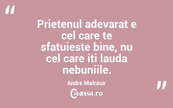 Prietenul adevarat e cel care te sfatuieste bine, nu cel care iti lauda nebuniile. Andre Malraux...