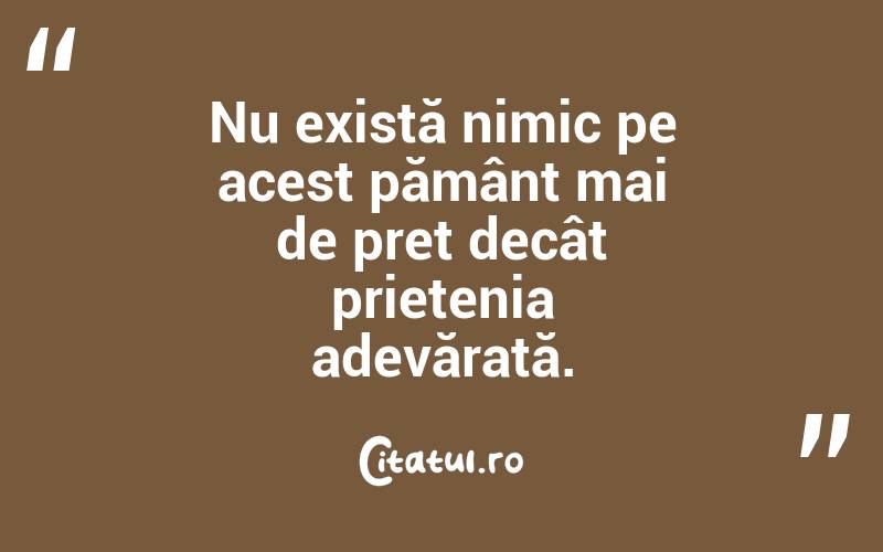 Nu există nimic pe acest pământ mai de preț decât prietenia adevărată.  

