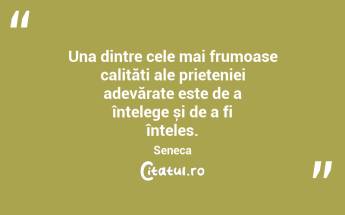 Una dintre cele mai frumoase calități ale prieteniei adevărate este de a înțelege și de a fi înțeles. Seneca...