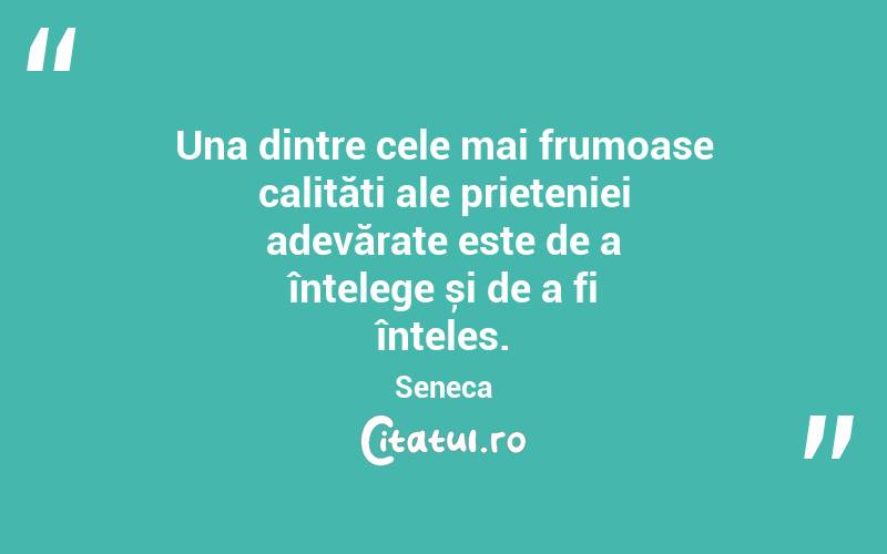 Una dintre cele mai frumoase calități ale prieteniei adevărate este de a înțelege și de a fi înțeles. Seneca
