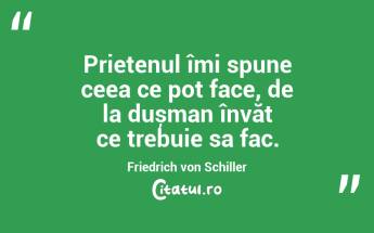 Prietenul îmi spune ceea ce pot face, de la dușman învăț ce trebuie sa fac. Friedrich von Schiller...