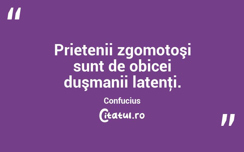 Prietenii zgomotoşi sunt de obicei duşmanii latenţi. Confucius
