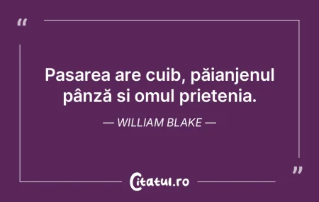 Pasarea are cuib, păianjenul pânză ș...