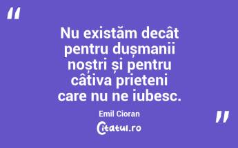 Nu existăm decât pentru dușmanii noștri și pentru câțiva prieteni care nu ne iubesc. Emil Cioran...