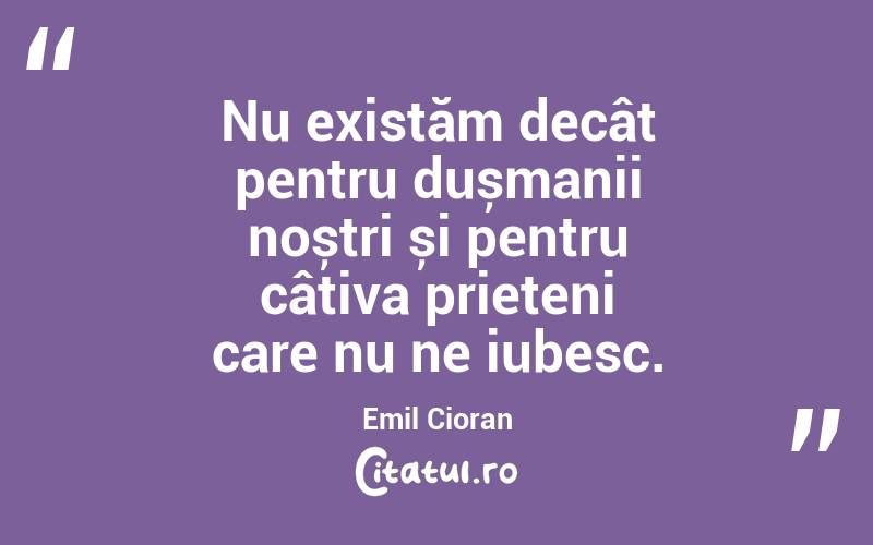 Nu existăm decât pentru dușmanii noștri și pentru câțiva prieteni care nu ne iubesc. Emil Cioran
