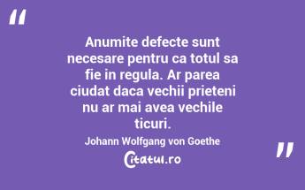 Anumite defecte sunt necesare pentru ca totul sa fie in regula. Ar parea ciudat daca vechii prieteni nu ar mai avea vechile ticuri. Johann Wolfgang von Goethe...