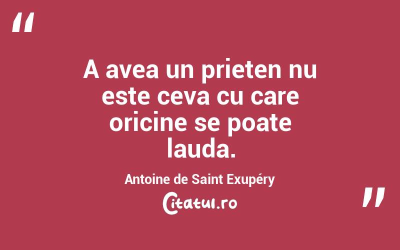 A avea un prieten nu este ceva cu care oricine se poate lauda. Antoine de Saint Exupéry
