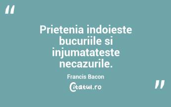 Prietenia indoieste bucuriile si injumatateste necazurile. Francis Bacon...