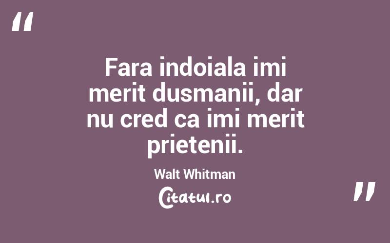 Fara indoiala imi merit dusmanii, dar nu cred ca imi merit prietenii. Walt Whitman