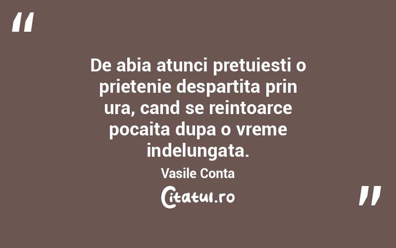 De abia atunci pretuiesti o prietenie despartita prin ura, cand se reintoarce pocaita dupa o vreme indelungata. Vasile Conta