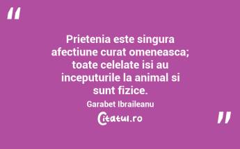 Prietenia este singura afectiune curat omeneasca; toate celelate isi au inceputurile la animal si sunt fizice. Garabet Ibraileanu...