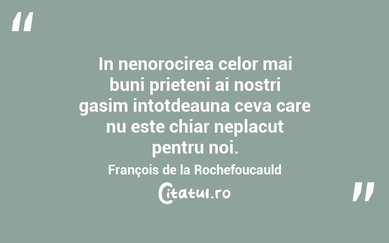 In nenorocirea celor mai buni prieteni ai nostri gasim intotdeauna ceva care nu este chiar neplacut pentru noi. François de la Rochefoucauld
