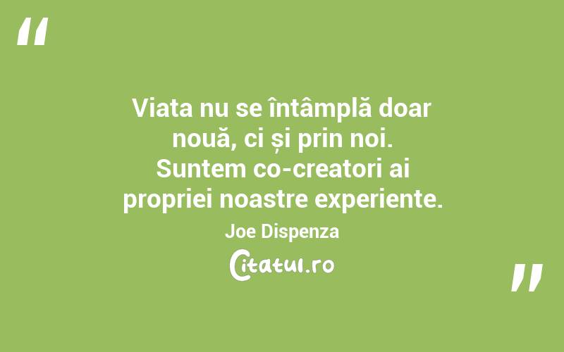 Viața nu se întâmplă doar nouă, ci și prin noi. Suntem co-creatori ai propriei noastre experiențe. Joe Dispenza
