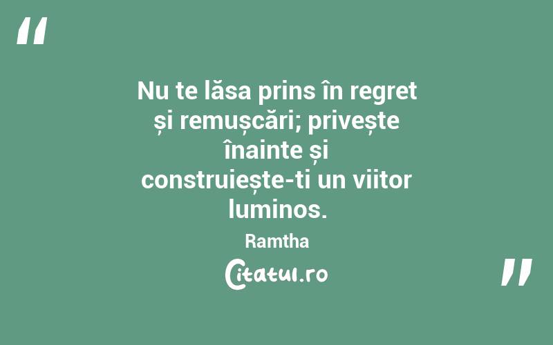 Nu te lăsa prins în regret și remușcări; privește înainte și construiește-ți un viitor luminos. Ramtha
