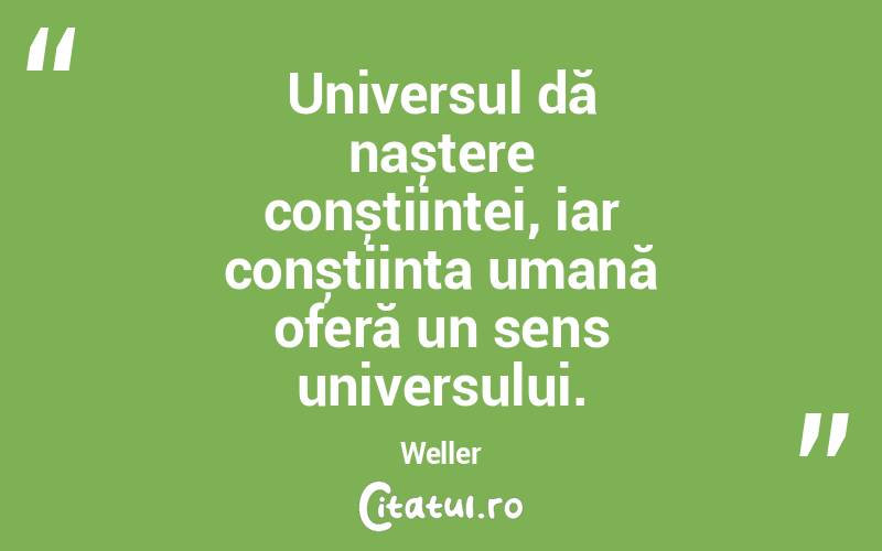 Universul dă naștere conștiinței, iar conștiința umană oferă un sens universului. Weller
