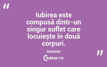 Iubirea este compusă dintr-un singur suflet care locuiește în două corpuri. Aristotel...