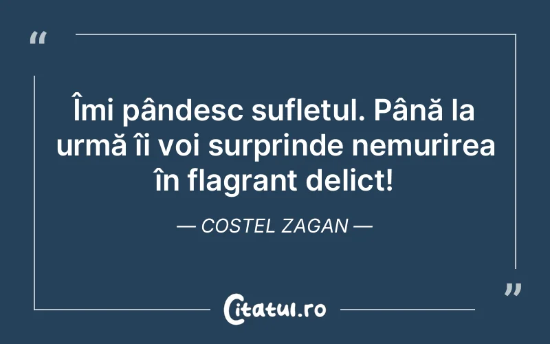 Îmi pândesc sufletul. Până la urmă îi voi surprinde nemurirea în flagrant delict! Costel Zagan