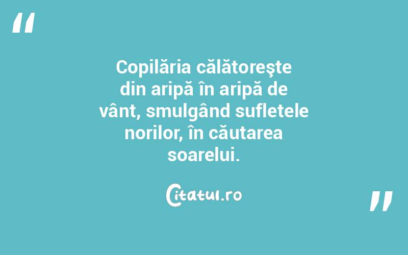 Copilăria călătoreşte din aripă în aripă de vânt, smulgând sufletele norilor, în căutarea soarelui. 

