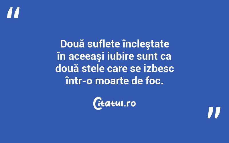 Două suflete încleştate în aceeaşi iubire sunt ca două stele care se izbesc într-o moarte de foc. 
