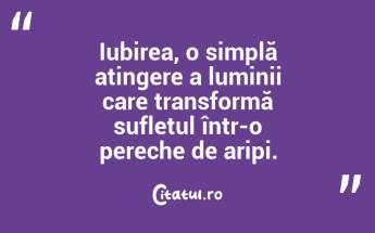 Iubirea, o simplă atingere a luminii care transformă sufletul într-o pereche de aripi. ...
