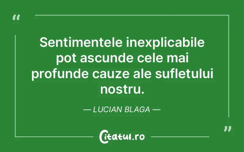 Sentimentele inexplicabile pot ascunde cele mai profunde cauze ale sufletului nostru. Lucian Blaga